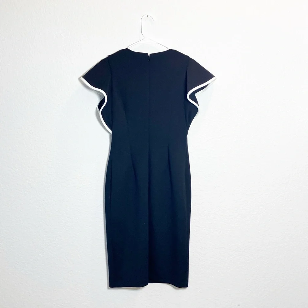 🔥 Calvin Klein black midi pencil dress with flutter sleeves Sz 8 - Picture 2 of 4